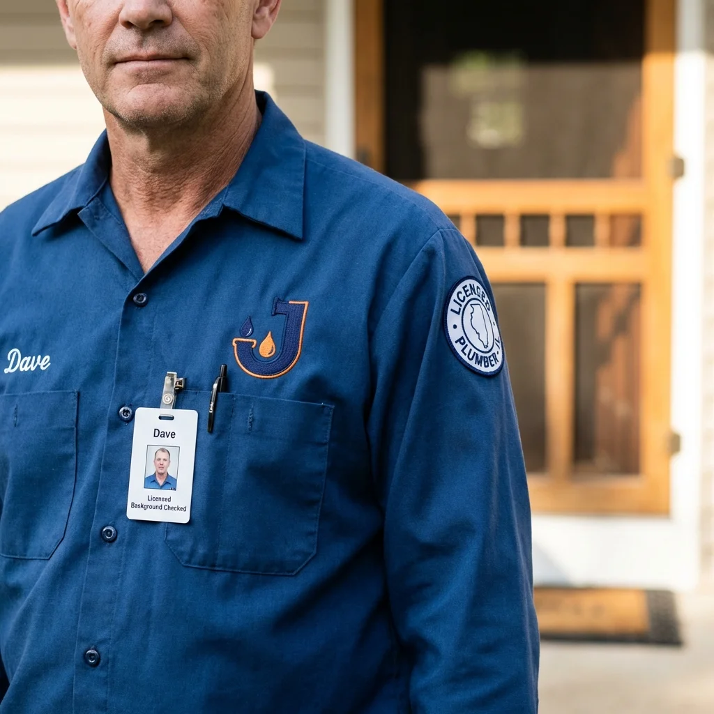 Licensed plumber showing ID badge in Gulf Shores, AL