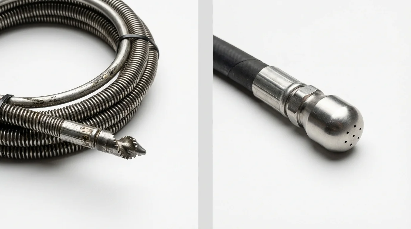 Drain snake cable and hydro jetting nozzle used for drain cleaning in Gulf Shores, AL